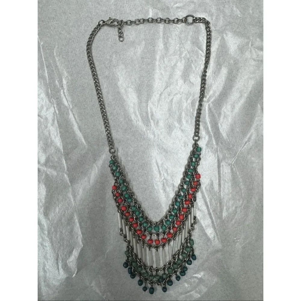 Beaded Statement Necklace in Silver
